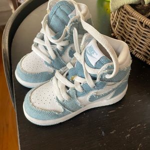 Blue Jean and white Jordan kids size 7